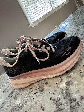 Hoka Women's Black and Pale Pink Running Sneakers